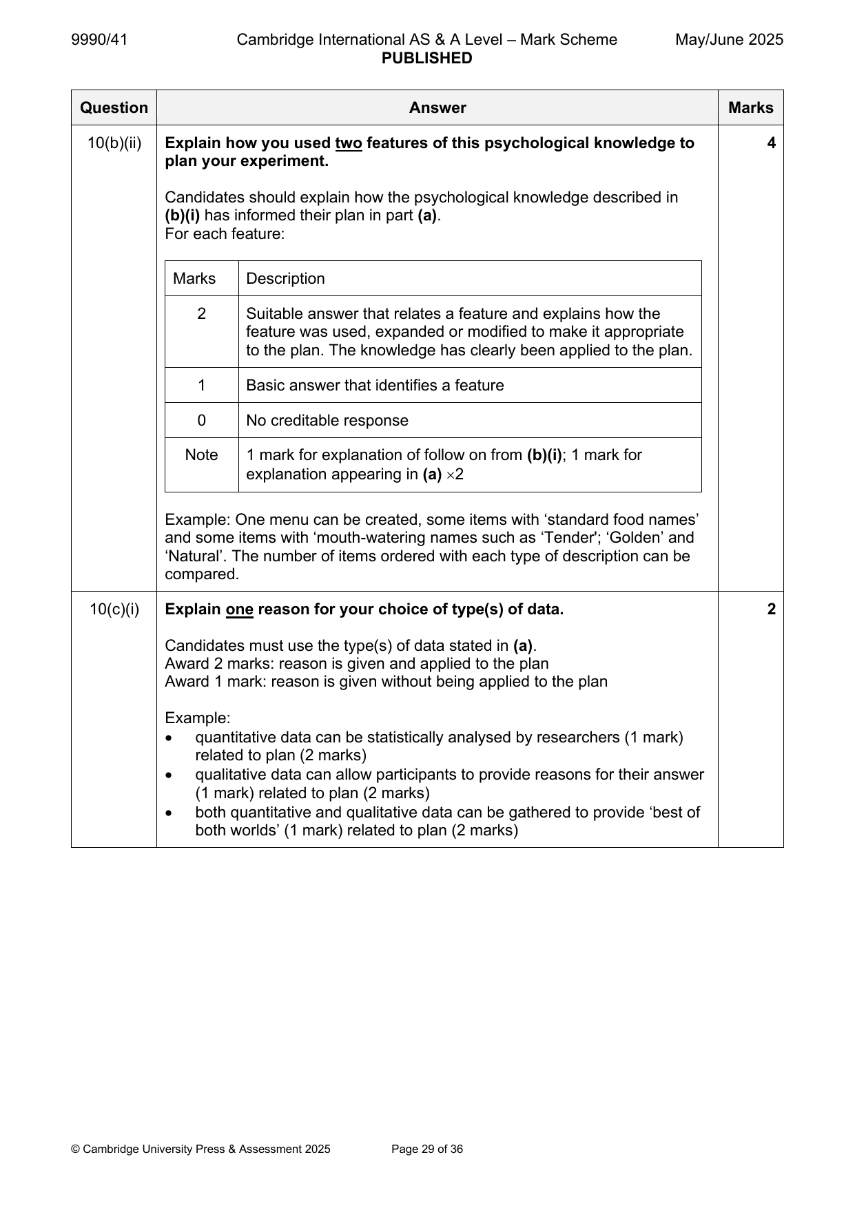 9990-2025-mj-41-q10 official mark scheme page