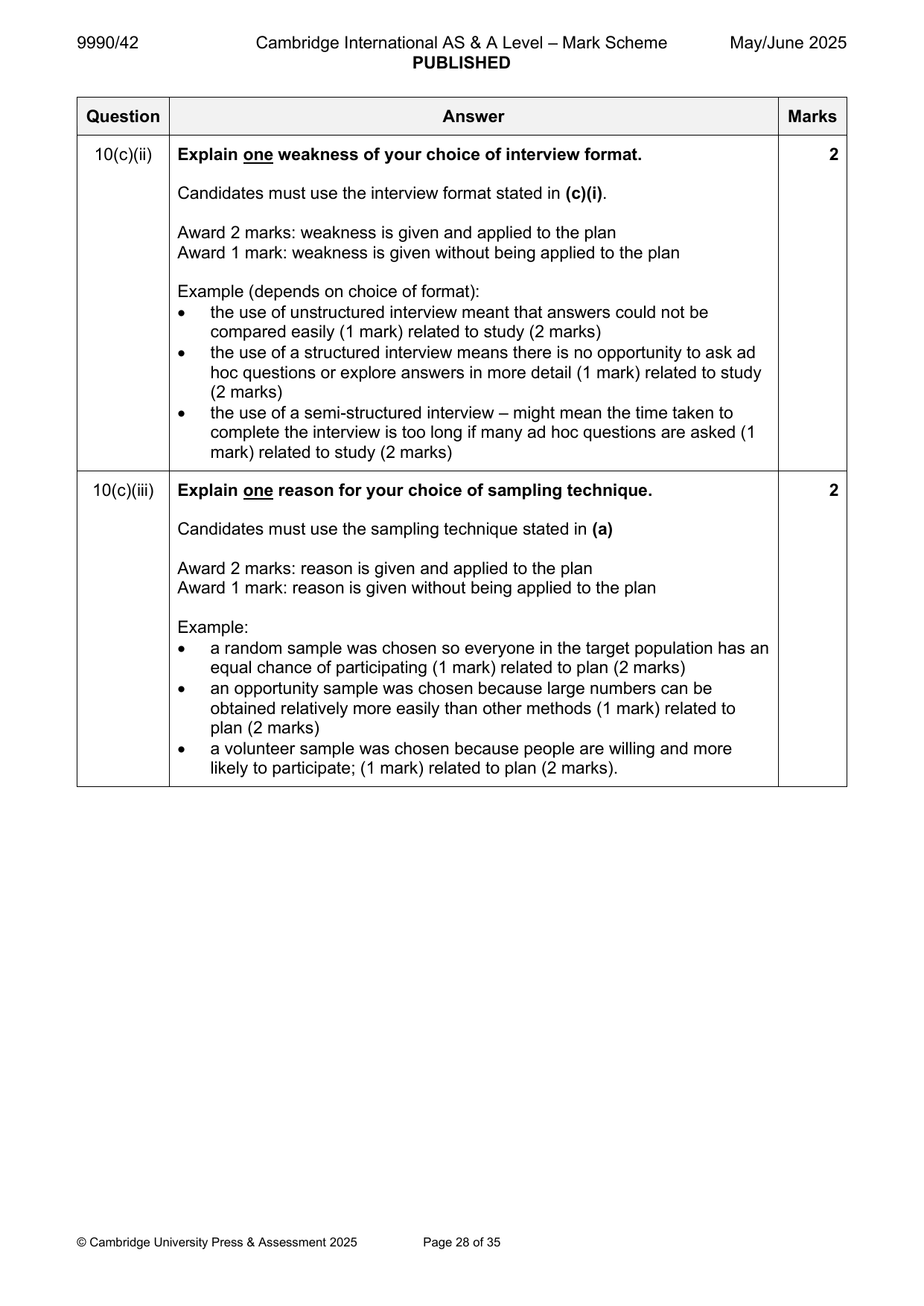 9990-2025-mj-42-q10 official mark scheme page