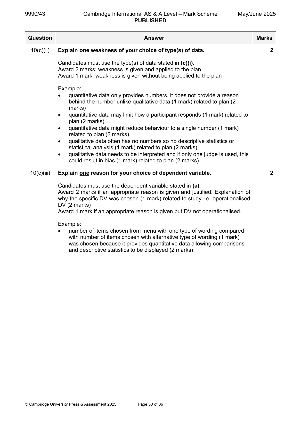 9990-2025-mj-43-q10 official mark scheme page