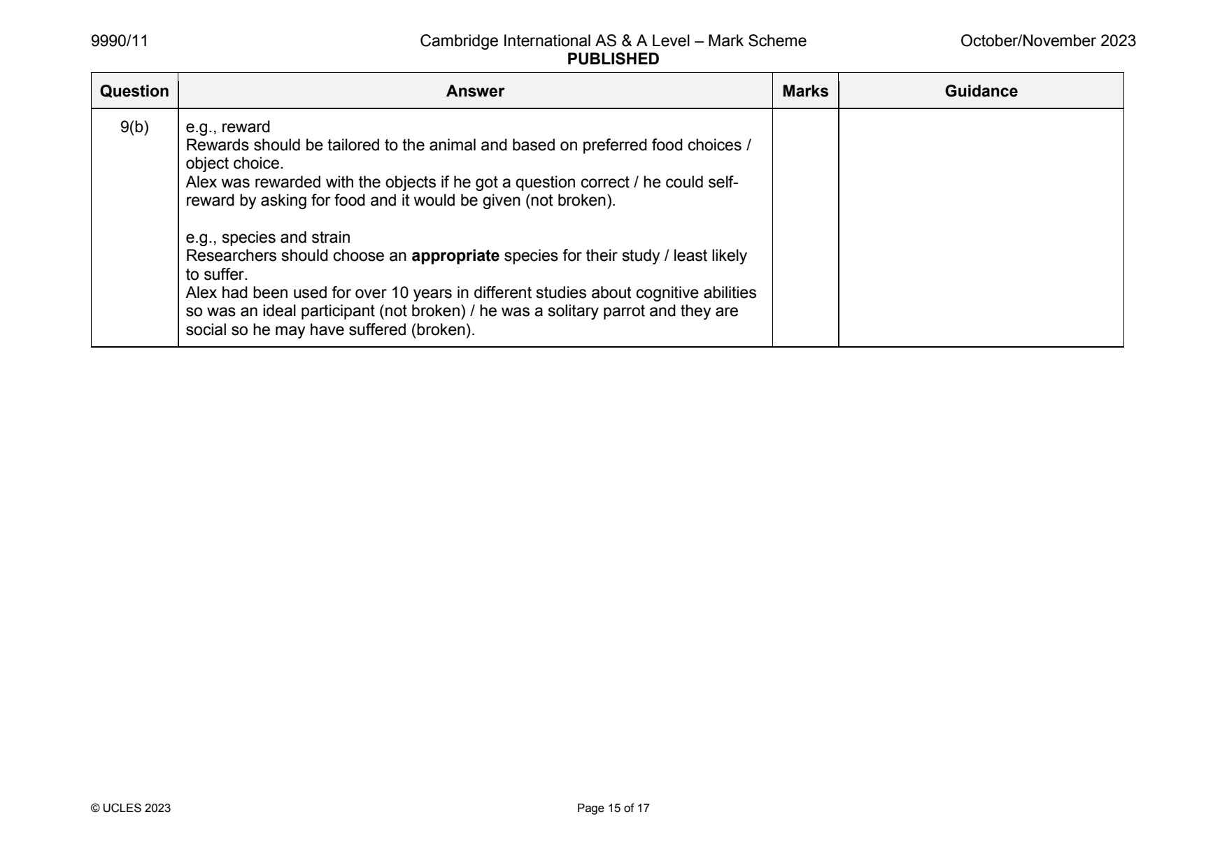 9990-2023-on-11-q09 official mark scheme page
