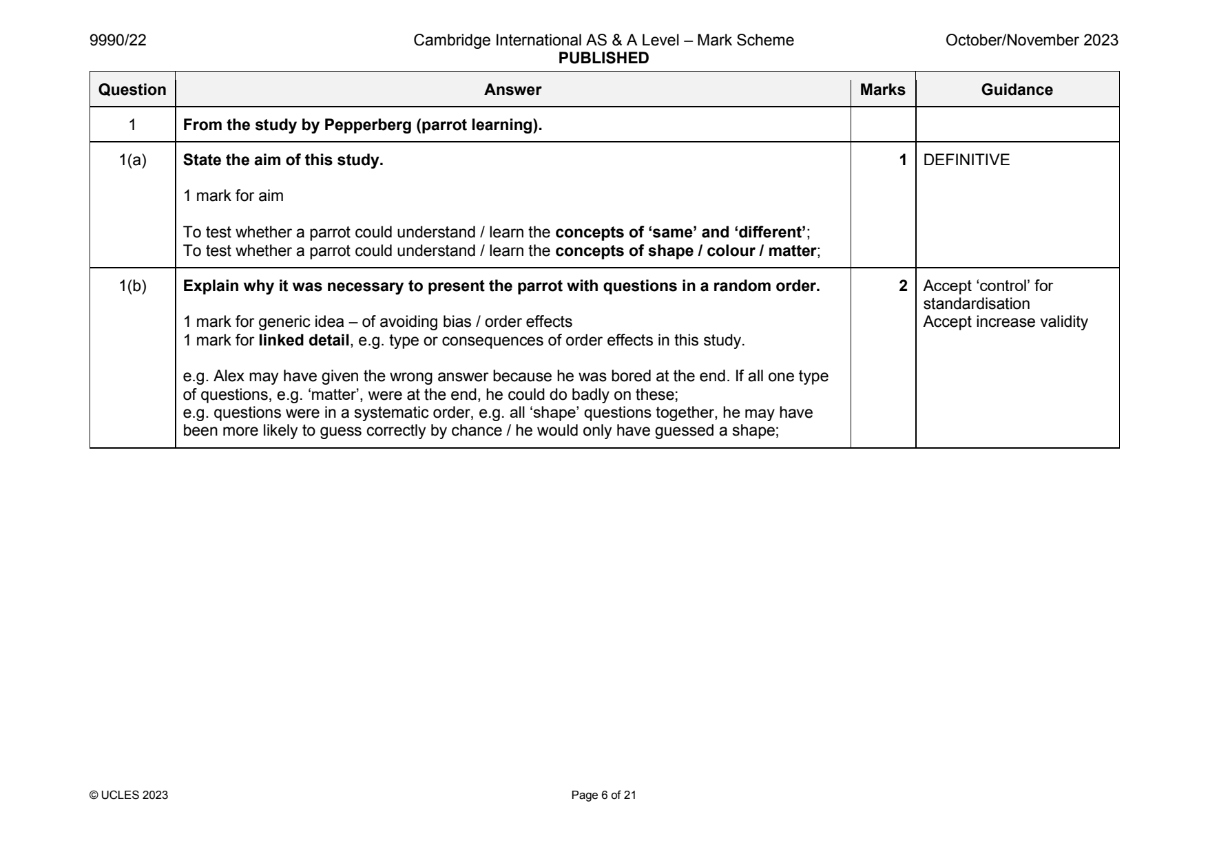 9990-2023-on-22-q01 official mark scheme page