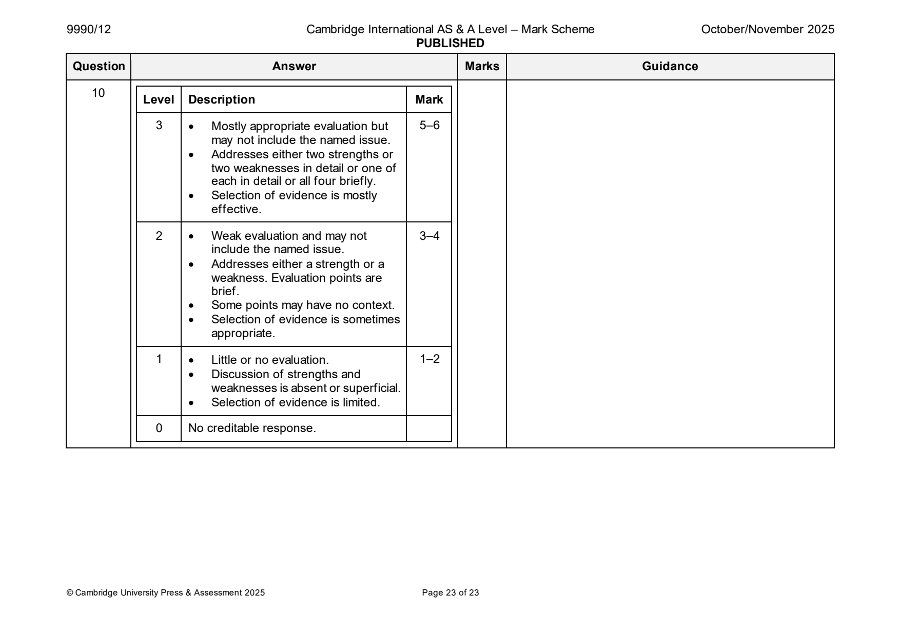 9990-2025-on-12-q10 official mark scheme page