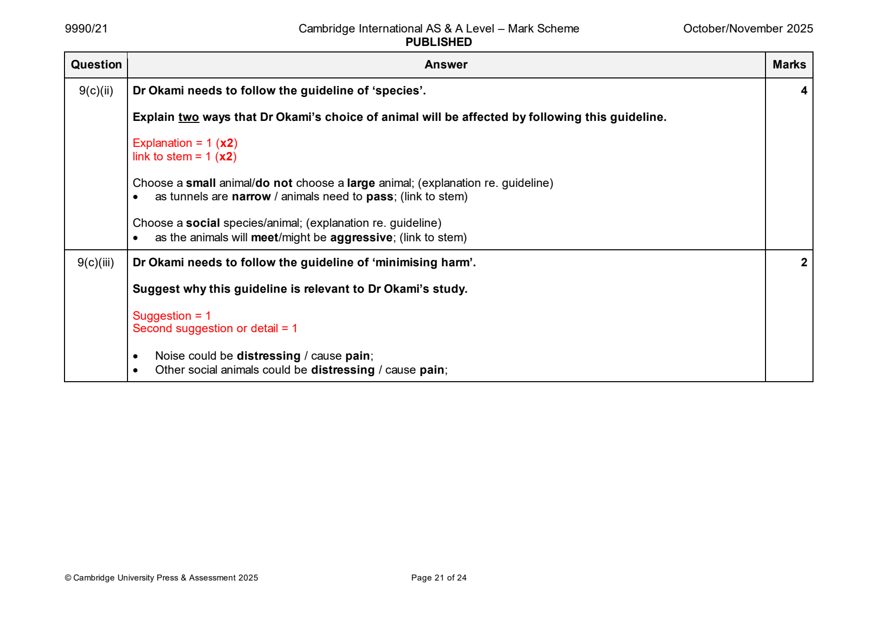 9990-2025-on-21-q09 official mark scheme page
