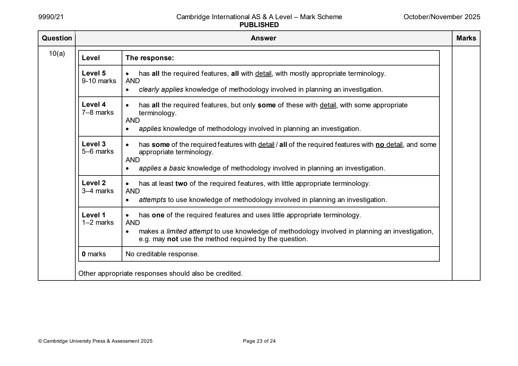 9990-2025-on-21-q10 official mark scheme page