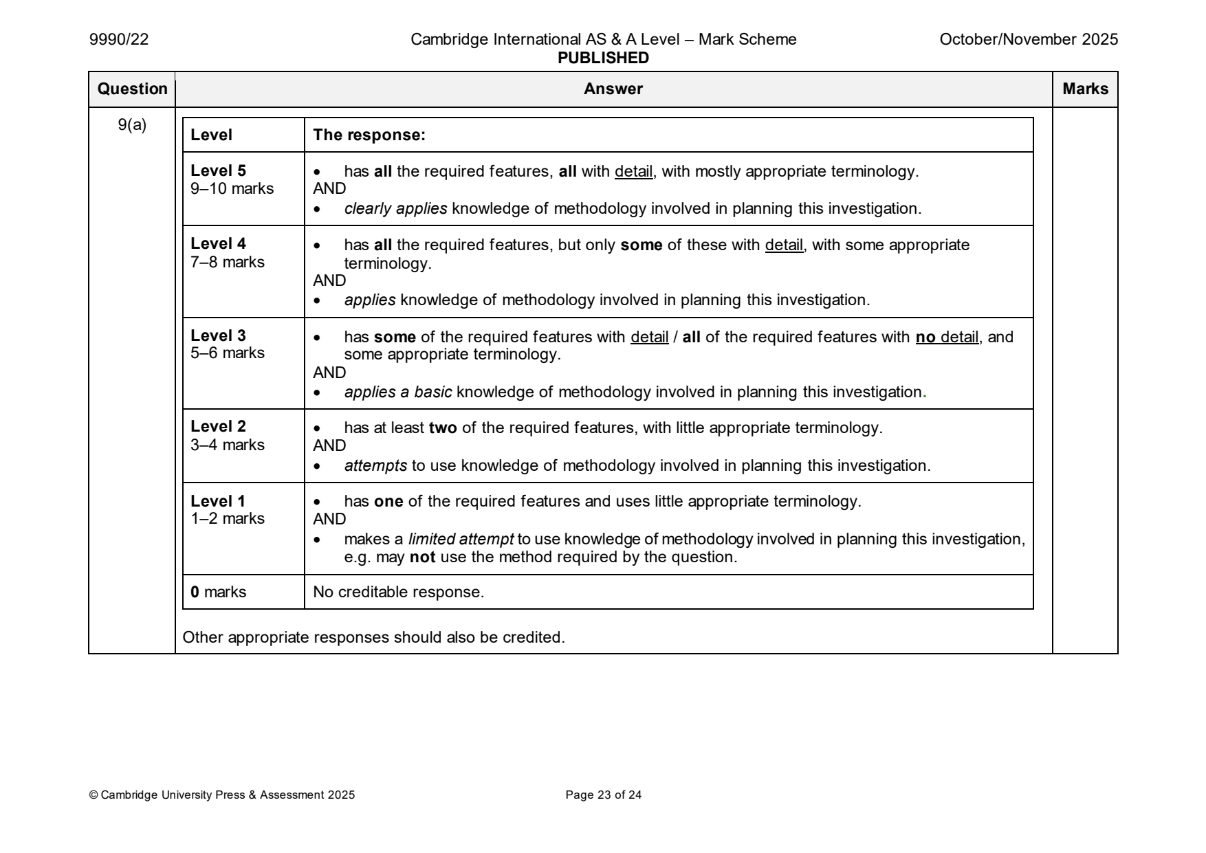 9990-2025-on-22-q09 official mark scheme page