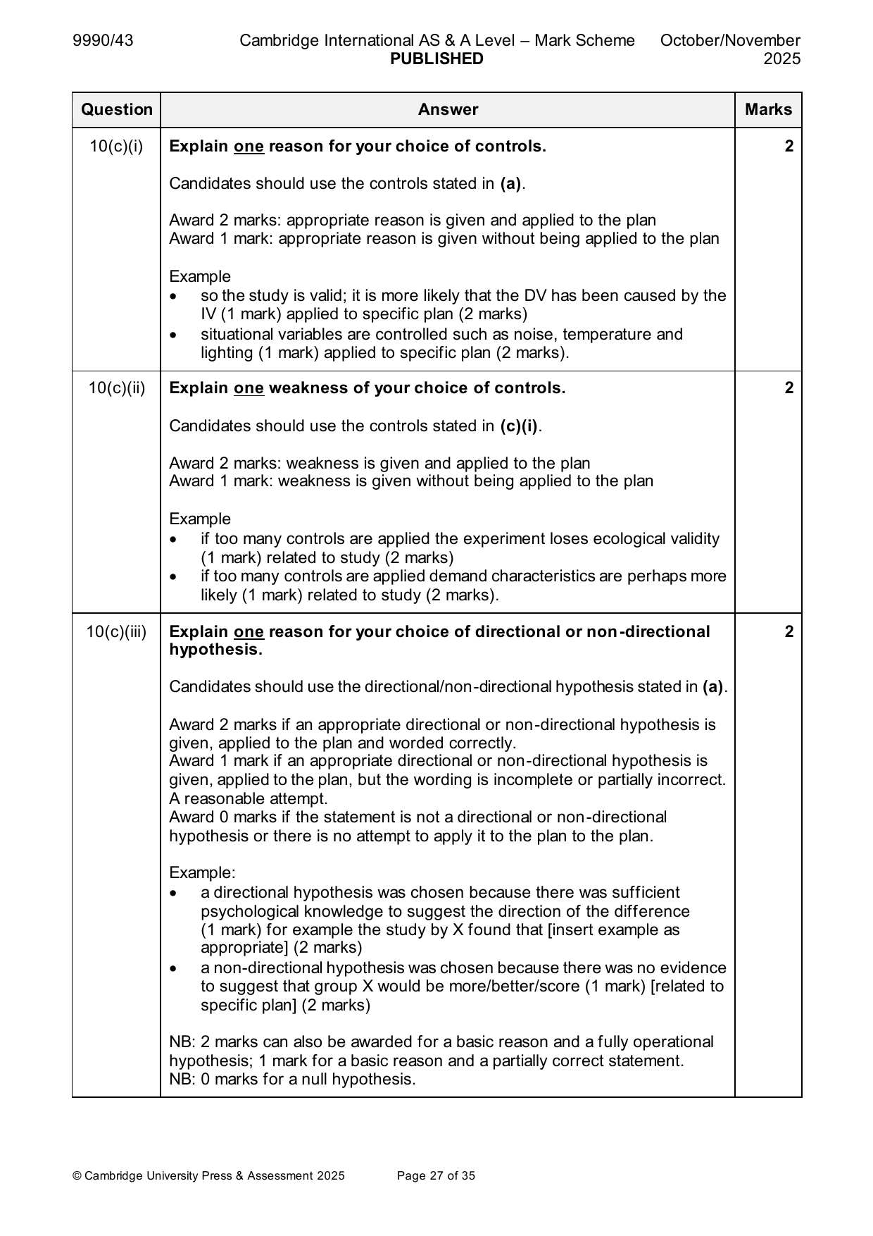 9990-2025-on-43-q10 official mark scheme page